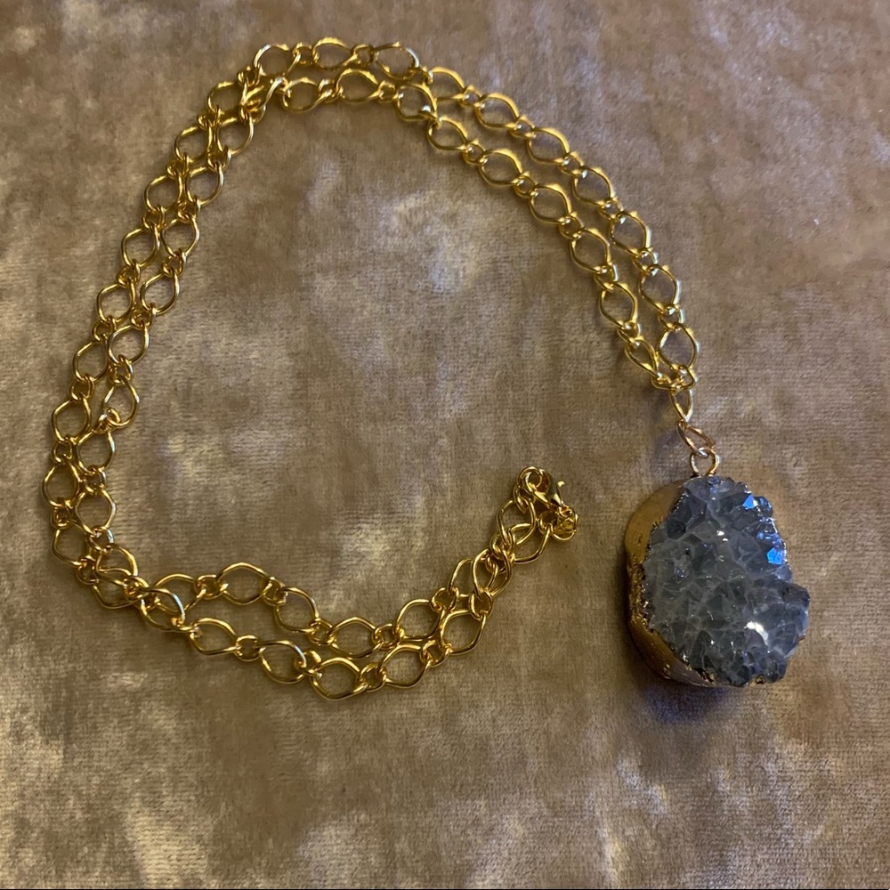 Large Druzy Titanium Coated Pendant & Necklace